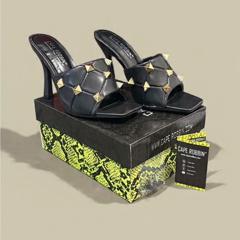 Cape Robbin Black and Gold Studded Heels